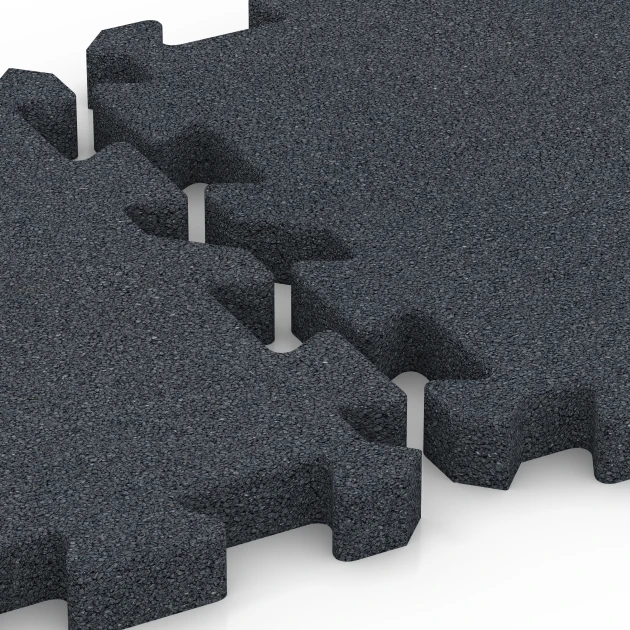 Großaufnahme vom Verbindungssystem von WARCO-Boden 6996 - Gumijaste plošče za fitnes im Farbdesign Skrilavosiva. Abmessungen 50 x 50 x 4 cm | 0,25 m².
