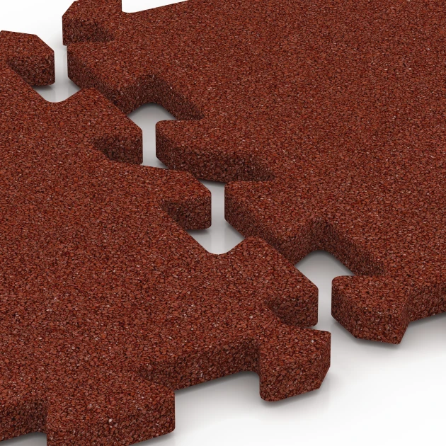 Großaufnahme vom Verbindungssystem von WARCO-Boden 6989 - Plošče za športna igrišča im Farbdesign Opečno rdeča. Abmessungen 50 x 50 x 3 cm | 0,25 m².
