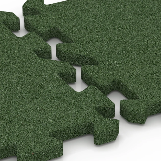 Großaufnahme vom Verbindungssystem von WARCO-Boden 6990 - Gumijaste plošče za fitnes im Farbdesign Travnato zelena. Abmessungen 50 x 50 x 3 cm | 0,25 m².