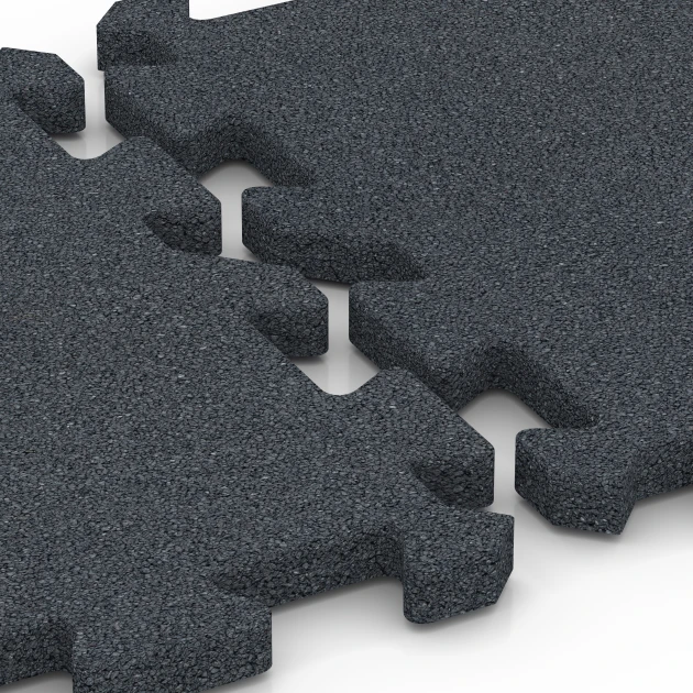 Großaufnahme vom Verbindungssystem von WARCO-Boden 6993 - Plošče za športna igrišča im Farbdesign Skrilavosiva. Abmessungen 50 x 50 x 3 cm | 0,25 m².
