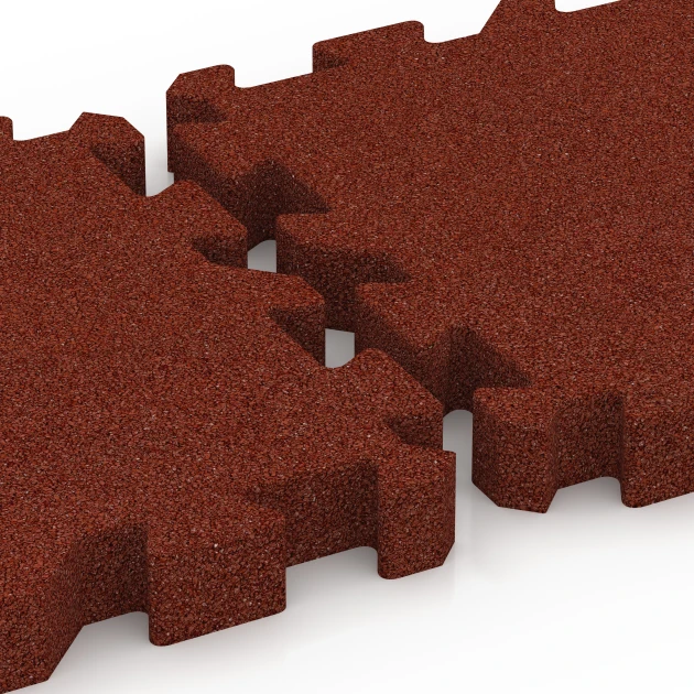 Großaufnahme vom Verbindungssystem von WARCO-Boden 6406 - Plošča za blaženje padcev – 220 cm im Farbdesign Opečno rdeča. Abmessungen 50 x 50 x 6 cm | 0,25 m².