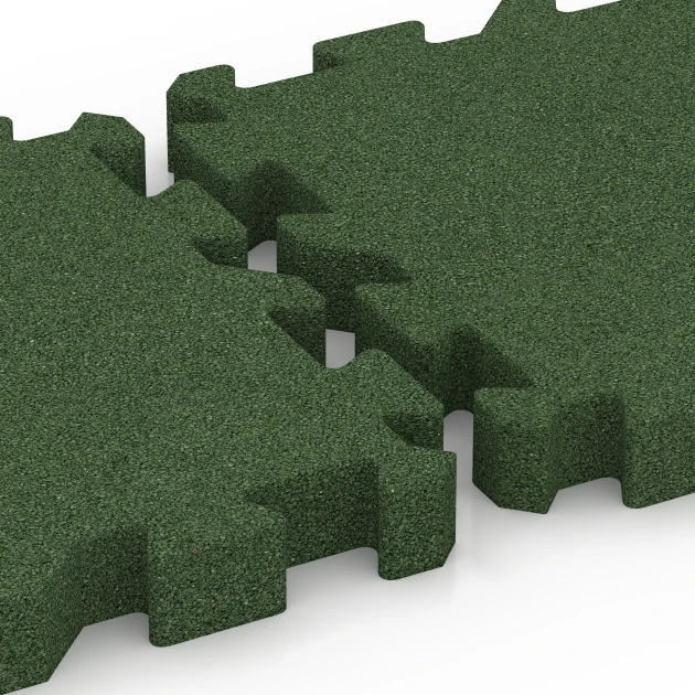 Großaufnahme vom Verbindungssystem von WARCO-Boden 6407 - Plošča za blaženje padcev – 220 cm im Farbdesign Travnato zelena. Abmessungen 50 x 50 x 6 cm | 0,25 m².