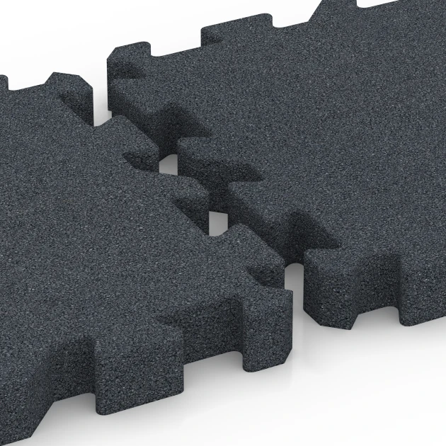 Großaufnahme vom Verbindungssystem von WARCO-Boden 6319 - Puzzle plošča za otroška igrišča im Farbdesign Skrilavosiva. Abmessungen 50 x 50 x 6 cm | 0,25 m².