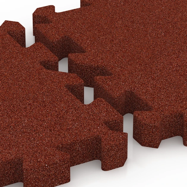 Großaufnahme vom Verbindungssystem von WARCO-Boden 6306 - Puzzle plošča za otroška igrišča im Farbdesign Opečno rdeča. Abmessungen 50 x 50 x 5 cm | 0,25 m².