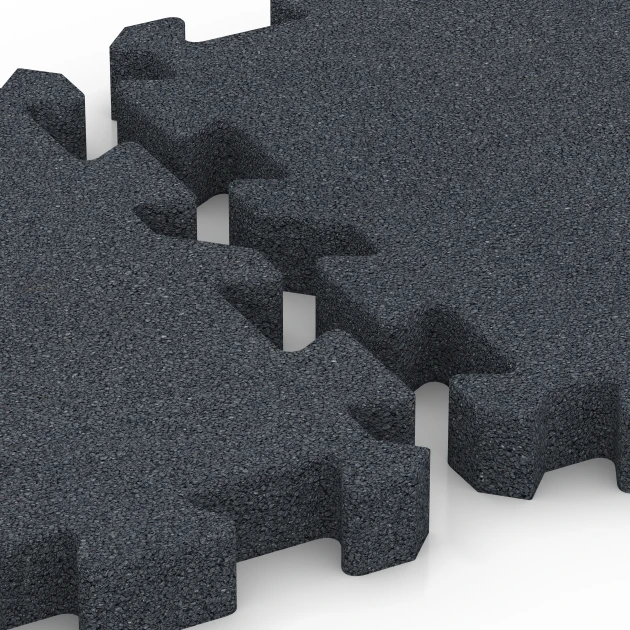 Großaufnahme vom Verbindungssystem von WARCO-Boden 6317 - Puzzle plošča za otroška igrišča im Farbdesign Skrilavosiva. Abmessungen 50 x 50 x 5 cm | 0,25 m².