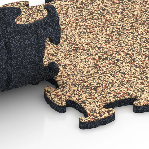 Großaufnahme vom Verbindungssystem von WARCO-Boden 6781 - Gumijasta podloga za vadbo im Farbdesign Terakota. Abmessungen 44,6 x 44,6 x 1,8 cm.