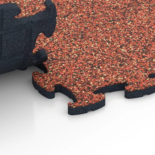 Großaufnahme vom Verbindungssystem von WARCO-Boden 6863 - Fitnes talna obloga Max im Farbdesign Etna. Abmessungen 44,6 x 44,6 x 1,8 cm.