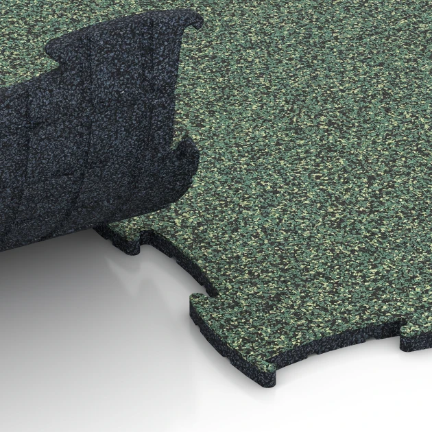 Großaufnahme vom Verbindungssystem von WARCO-Boden 6834 - Fitness Active talna obloga im Farbdesign Angleška trata. Abmessungen 97,1 x 97,1 × 1,8 cm.