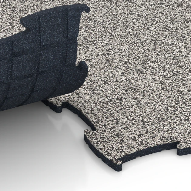 Großaufnahme vom Verbindungssystem von WARCO-Boden 6869 - Fitnes talna obloga Max im Farbdesign Sivi granit. Abmessungen 97,1 x 97,1 × 1,8 cm.