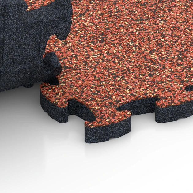 Großaufnahme vom Verbindungssystem von WARCO-Boden 6845 - Fitness Active talna obloga im Farbdesign Etna. Abmessungen 44,6 x 44,6 × 2,8 cm.