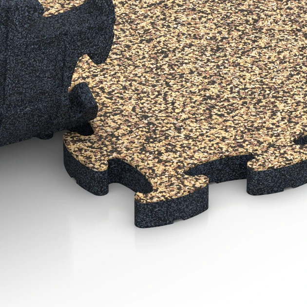 Großaufnahme vom Verbindungssystem von WARCO-Boden 6849 - Fitness Active talna obloga im Farbdesign Ratan. Abmessungen 44,6 x 44,6 × 2,8 cm.