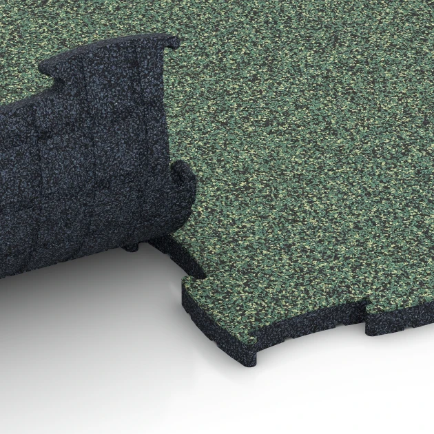 Großaufnahme vom Verbindungssystem von WARCO-Boden 6852 - Fitness Active talna obloga im Farbdesign Angleška trata. Abmessungen 97,1 x 97,1 x 2,8 cm.
