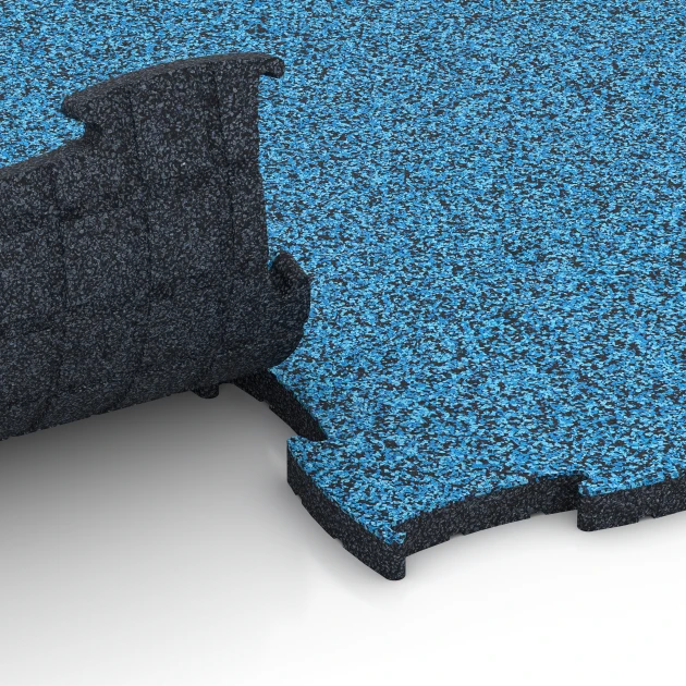 Großaufnahme vom Verbindungssystem von WARCO-Boden 6857 - Fitness Active talna obloga im Farbdesign Atlantik. Abmessungen 97,1 x 97,1 x 2,8 cm.