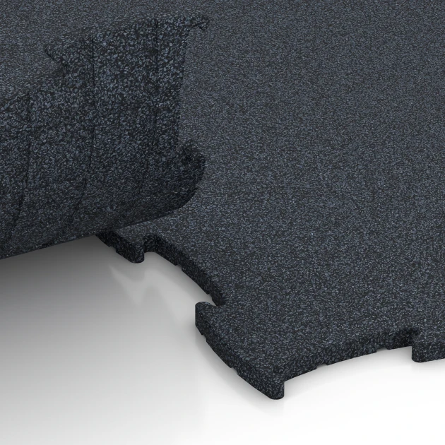 Großaufnahme vom Verbindungssystem von WARCO-Boden 6962 - Fitness Premium športna podlaga im Farbdesign Antracit. Abmessungen 99 x 99 x 1,8 cm.