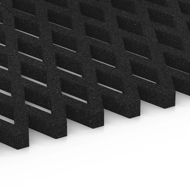 Großaufnahme vom Verbindungssystem von WARCO-Boden 7009 - Varnostna travna rešetka im Farbdesign Antracit. Abmessungen 100 x 100 x 4 cm.