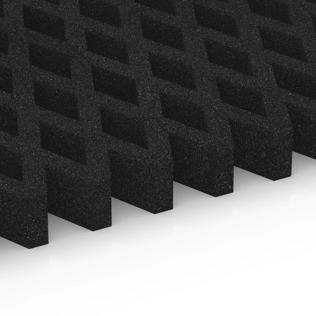 Großaufnahme vom Verbindungssystem von WARCO-Boden 7012 - Varnostna travna rešetka im Farbdesign Antracit. Abmessungen 100 × 100 × 8 cm.