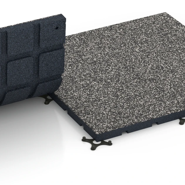 Großaufnahme vom Verbindungssystem von WARCO-Boden 7132 - Gumijasta podloga za zunanji fitnes im Farbdesign Temnosivi granit. Abmessungen 60 x 60 x 3 cm | 0,36 m².