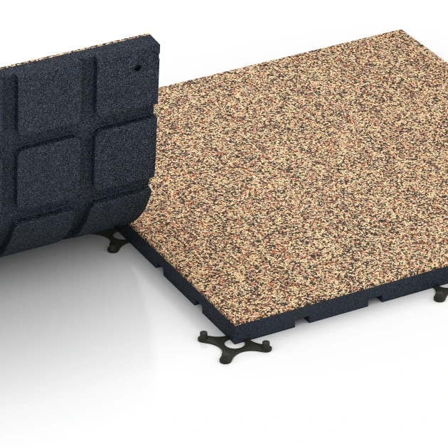 Großaufnahme vom Verbindungssystem von WARCO-Boden 7135 - Gumijasta podloga za zunanji fitnes im Farbdesign Terakota. Abmessungen 60 x 60 x 3 cm | 0,36 m².