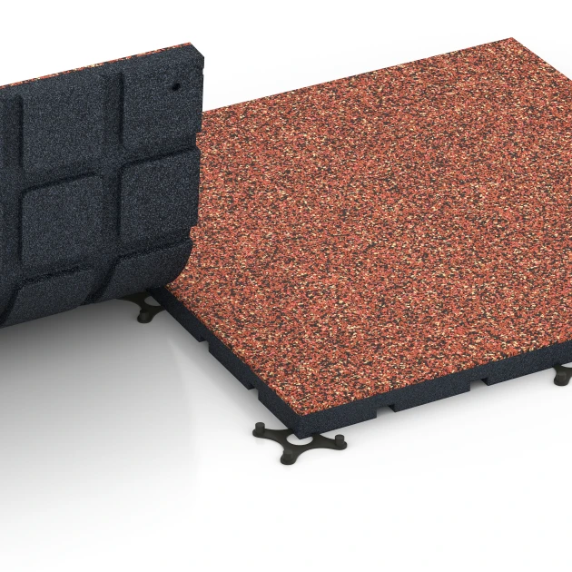 Großaufnahme vom Verbindungssystem von WARCO-Boden 7136 - Gumijasta podloga za zunanji fitnes im Farbdesign Etna. Abmessungen 60 x 60 x 3 cm | 0,36 m².