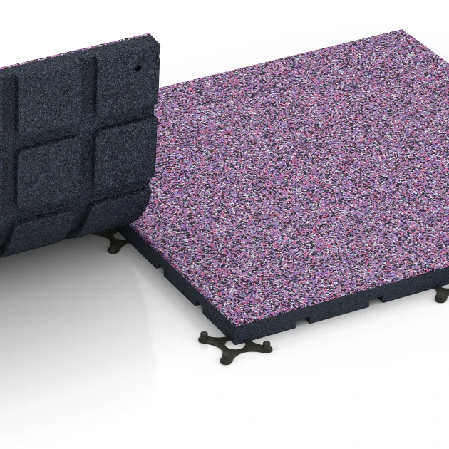 Großaufnahme vom Verbindungssystem von WARCO-Boden 7137 - Gumijasta podloga za zunanji fitnes im Farbdesign Lavanda. Abmessungen 60 x 60 x 3 cm | 0,36 m².