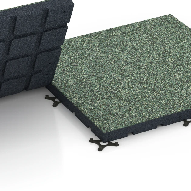 Großaufnahme vom Verbindungssystem von WARCO-Boden 7143 - Gumijasta podloga za zunanji fitnes im Farbdesign Angleška trata. Abmessungen 60 x 60 x 4 cm | 0,36 m².