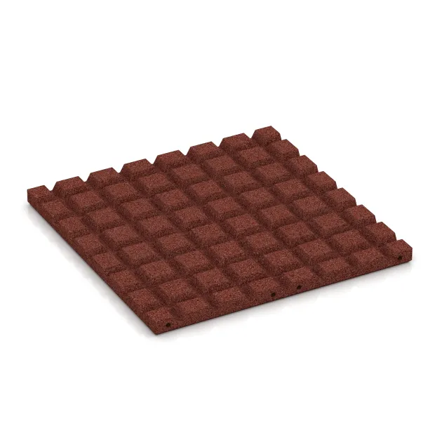 Aufsicht auf die Unterseite, also die Bodenseite von WARCO-Formteil 5503 - Varnostna gumijasta plošča za otroška igrišča 3 cm - EN 1177 ≤ 100 cm im Format 500 x 500 x 30 mm.