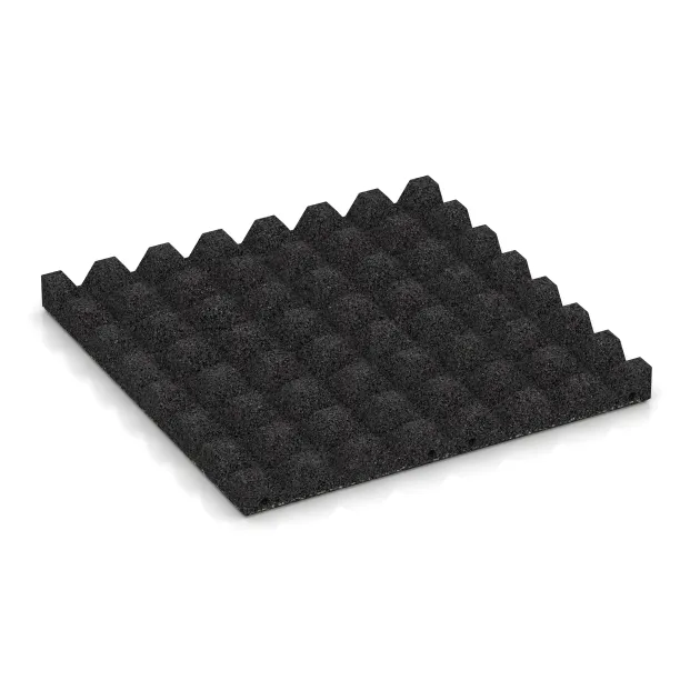 Aufsicht auf die Unterseite, also die Bodenseite von WARCO-Formteil 5542 - Varnostna gumijasta plošča za otroška igrišča 4,5 cm - EN 1177 ≤ 135 cm im Format 500 x 500 x 45 mm.