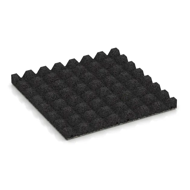 Aufsicht auf die Unterseite, also die Bodenseite von WARCO-Formteil 5544 - Varnostna gumijasta plošča za otroška igrišča 4,5 cm - EN 1177 ≤ 135 cm im Format 500 x 500 x 45 mm.