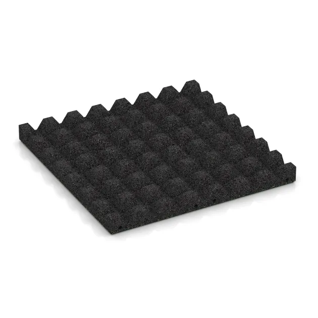 Aufsicht auf die Unterseite, also die Bodenseite von WARCO-Formteil 5545 - Varnostna gumijasta plošča za otroška igrišča 4,5 cm - EN 1177 ≤ 135 cm im Format 500 x 500 x 45 mm.