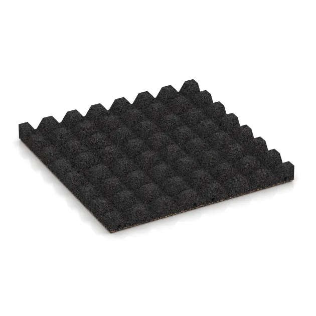 Aufsicht auf die Unterseite, also die Bodenseite von WARCO-Formteil 5547 - Varnostna gumijasta plošča za otroška igrišča 4,5 cm - EN 1177 ≤ 135 cm im Format 500 x 500 x 45 mm.