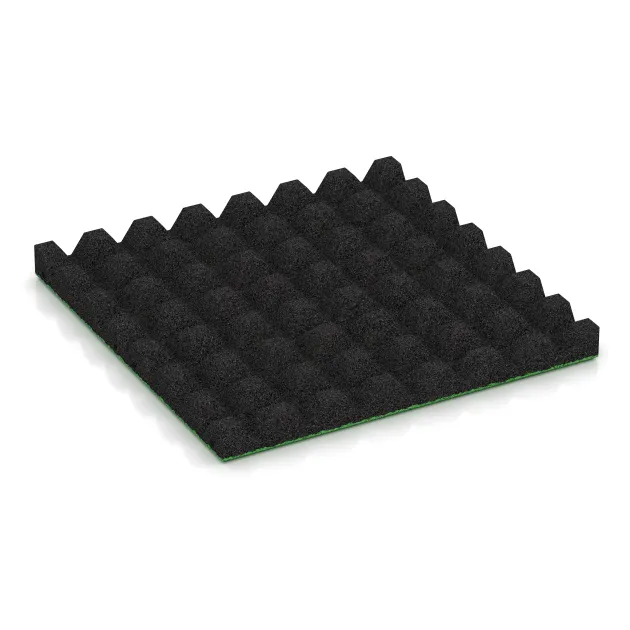 Aufsicht auf die Unterseite, also die Bodenseite von WARCO-Formteil 5536 - Varnostna gumijasta plošča za otroška igrišča 4,5 cm - EN 1177 ≤ 135 cm im Format 500 x 500 x 45 mm.
