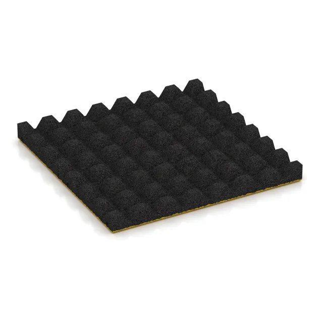 Aufsicht auf die Unterseite, also die Bodenseite von WARCO-Formteil 5537 - Varnostna gumijasta plošča za otroška igrišča 4,5 cm - EN 1177 ≤ 135 cm im Format 500 x 500 x 45 mm.