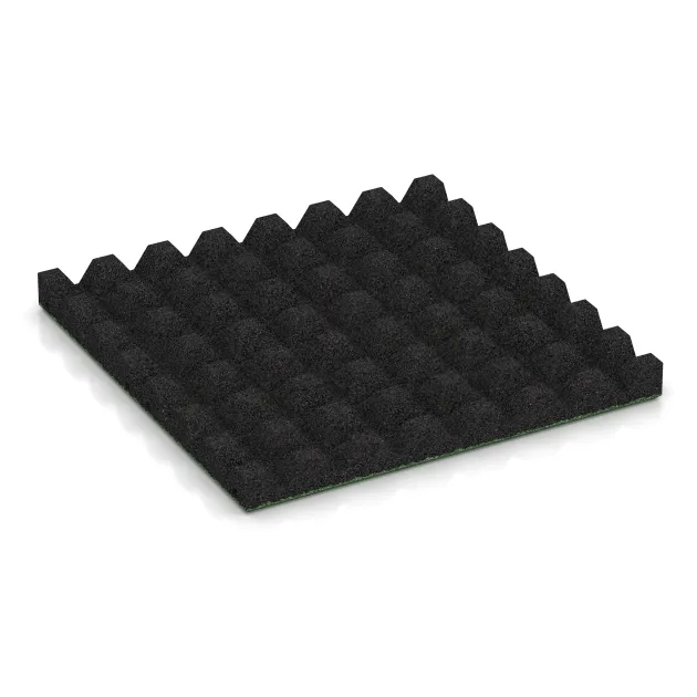 Aufsicht auf die Unterseite, also die Bodenseite von WARCO-Formteil 5538 - Varnostna gumijasta plošča za otroška igrišča 4,5 cm - EN 1177 ≤ 135 cm im Format 500 x 500 x 45 mm.