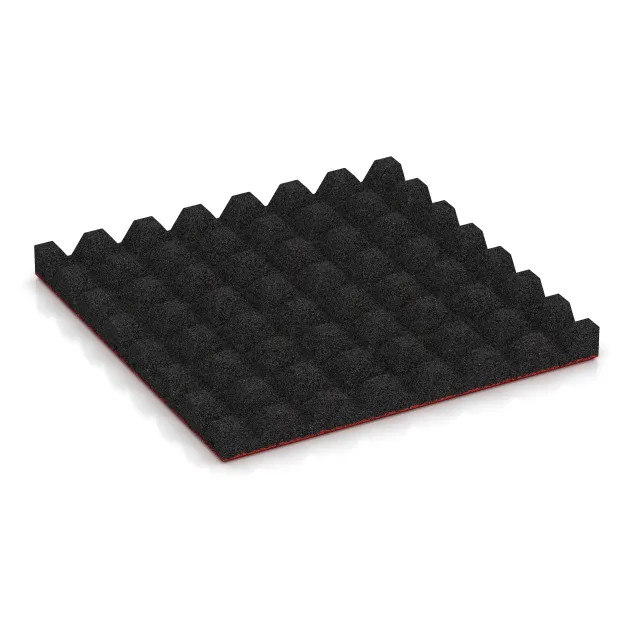 Aufsicht auf die Unterseite, also die Bodenseite von WARCO-Formteil 5540 - Varnostna gumijasta plošča za otroška igrišča 4,5 cm - EN 1177 ≤ 135 cm im Format 500 x 500 x 45 mm.