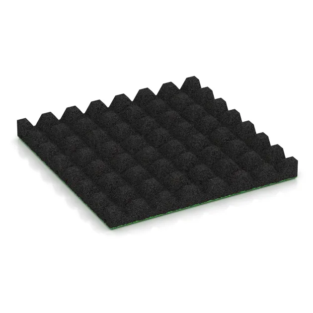 Aufsicht auf die Unterseite, also die Bodenseite von WARCO-Formteil 0685 - Gumijasta varovalna plošča za otroška igrišča im Format 500 x 500 x 50 mm.