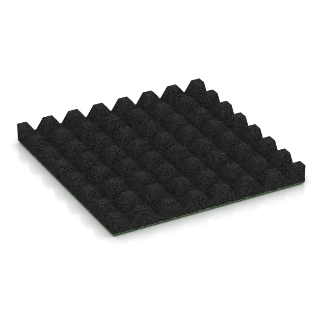 Aufsicht auf die Unterseite, also die Bodenseite von WARCO-Formteil 5570 - Varnostna gumijasta plošča za otroška igrišča 5 cm - EN 1177 ≤ 145 cm im Format 500 x 500 x 50 mm.