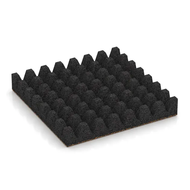 Aufsicht auf die Unterseite, also die Bodenseite von WARCO-Formteil 5615 - Varnostna gumijasta plošča za otroška igrišča 8 cm - EN 1177 ≤ 215 cm im Format 500 x 500 x 80 mm.