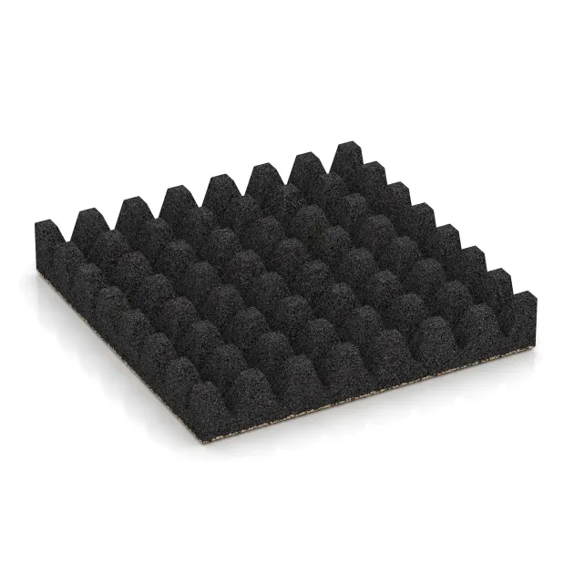 Aufsicht auf die Unterseite, also die Bodenseite von WARCO-Formteil 5619 - Varnostna gumijasta plošča za otroška igrišča 8 cm - EN 1177 ≤ 215 cm im Format 500 x 500 x 80 mm.