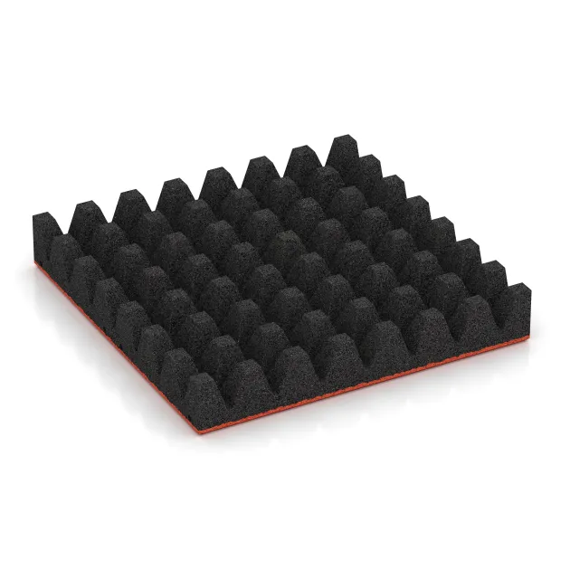 Aufsicht auf die Unterseite, also die Bodenseite von WARCO-Formteil 5608 - Varnostna gumijasta plošča za otroška igrišča 8 cm - EN 1177 ≤ 215 cm im Format 500 x 500 x 80 mm.
