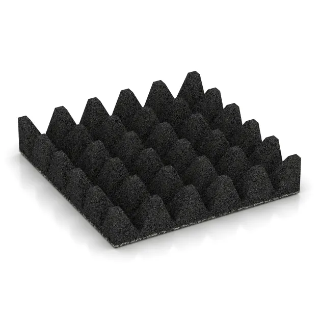 Aufsicht auf die Unterseite, also die Bodenseite von WARCO-Formteil 5644 - Varnostna gumijasta plošča za otroška igrišča 10 cm - EN 1177 ≤ 300 cm im Format 500 x 500 x 100 mm.