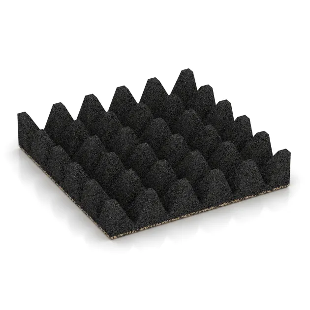 Aufsicht auf die Unterseite, also die Bodenseite von WARCO-Formteil 5651 - Varnostna gumijasta plošča za otroška igrišča 10 cm - EN 1177 ≤ 300 cm im Format 500 x 500 x 100 mm.