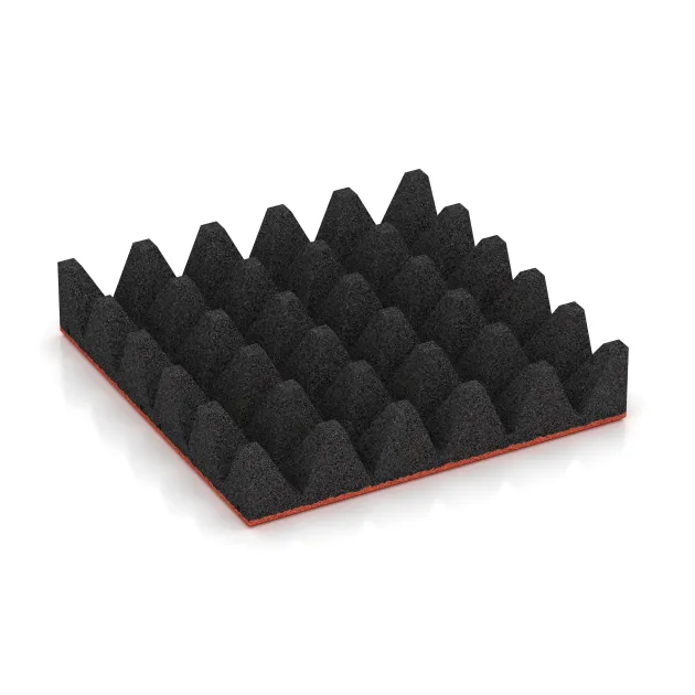 Aufsicht auf die Unterseite, also die Bodenseite von WARCO-Formteil 5639 - Varnostna gumijasta plošča za otroška igrišča 10 cm - EN 1177 ≤ 300 cm im Format 500 x 500 x 100 mm.