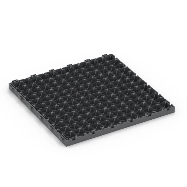 Aufsicht auf die Unterseite, also die Bodenseite von WARCO-Formteil 6237 - Panelni vzorec – Terasne plošče im Format 38,5 x 38,5 x 2 cm.