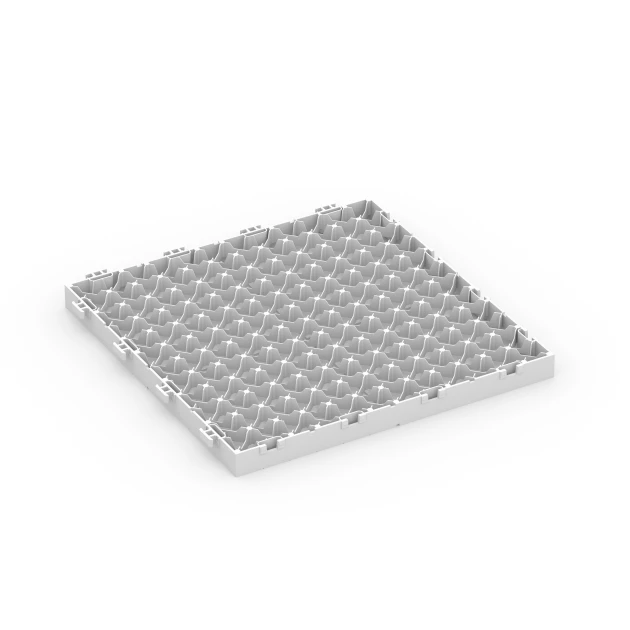 Aufsicht auf die Unterseite, also die Bodenseite von WARCO-Formteil 6353 - Mozaik – Terasne plošče im Format 30 x 30 x 2 cm.