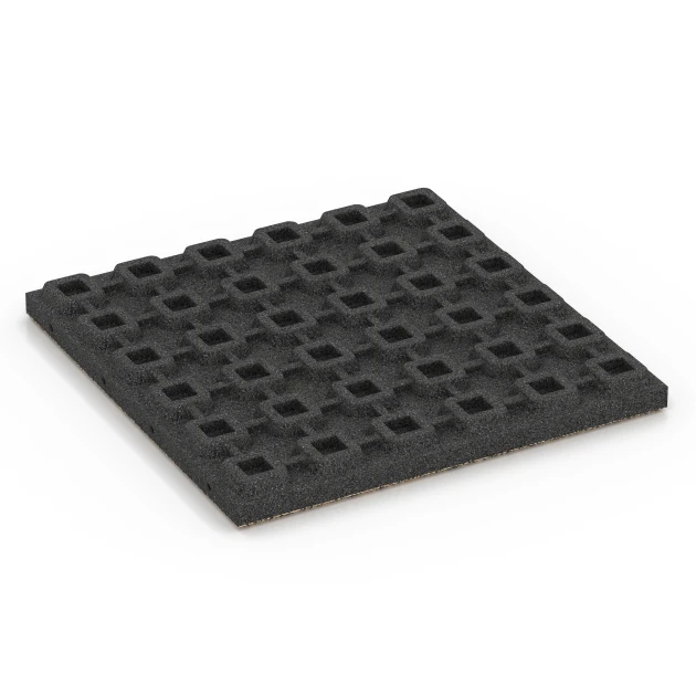 Aufsicht auf die Unterseite, also die Bodenseite von WARCO-Formteil 6369 - Terasna plošča Classic im Format 50 x 50 x 4 cm.