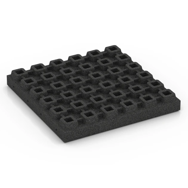 Aufsicht auf die Unterseite, also die Bodenseite von WARCO-Formteil 6295 - Gumijaste varnostne plošče im Format 50 x 50 x 7 cm.