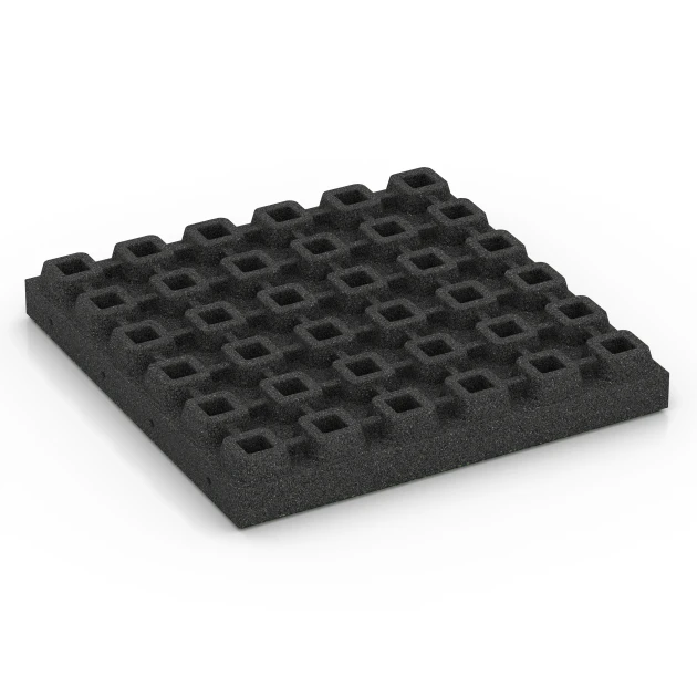 Aufsicht auf die Unterseite, also die Bodenseite von WARCO-Formteil 6442 - Gumijasta varnostna plošča – 210 cm im Format 50 x 50 x 7 cm.