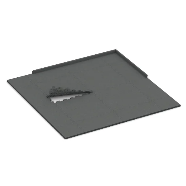Typische Verlegung oder Einbausituation für den Artikel 3484 von WARCO - Fitnes zaščitna podlaga HD, Farbton Lupkovosiva in der Abmessung 1000 x 1000 x 40 mm.