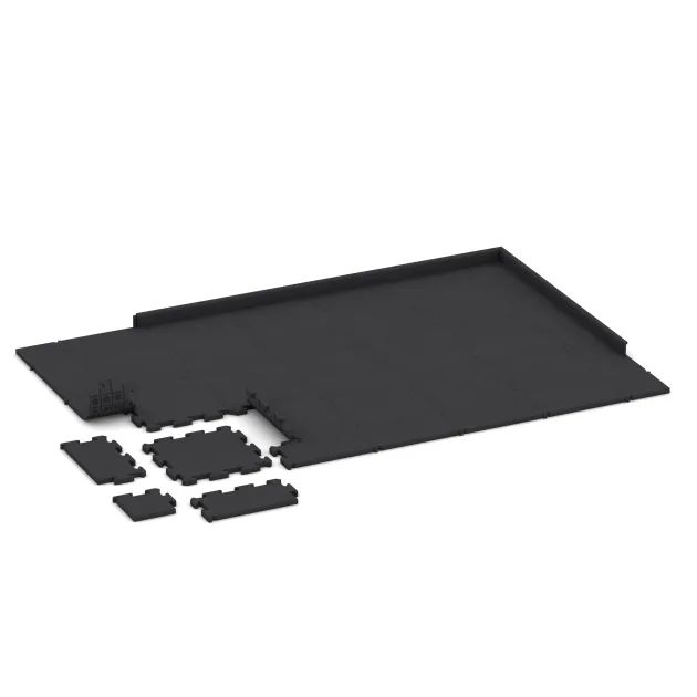 Typische Verlegung oder Einbausituation für den Artikel 2612 von WARCO - Fitnes Podlaga Studio, Farbton Antracit in der Abmessung 500 x 500 x 30 mm.