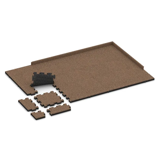 Typische Verlegung oder Einbausituation für den Artikel 3117 von WARCO - Fitnes zaščitna podlaga HD, Farbton Losa in Koren in der Abmessung 500 x 500 x 50 mm.